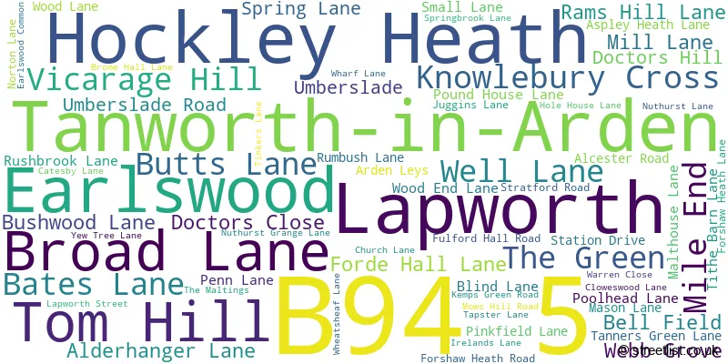 A word cloud for the B94 5 postcode
